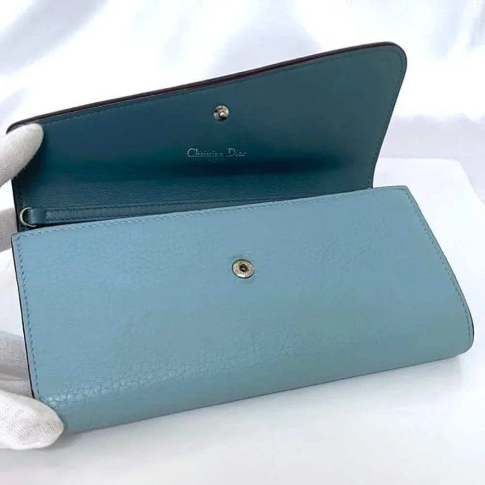Christian Dior Foldable Long Wallet Light Blue